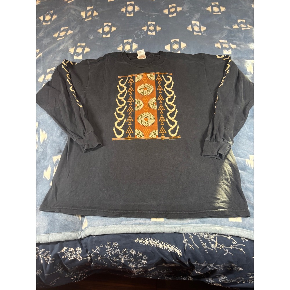 Na Makua Puna Hawaii Long Sleeve Tribal Graphic Tee Black Mens XL Heavy Cotton